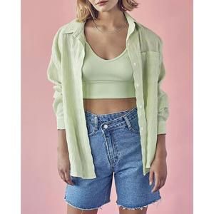 NEW DESSIN STUDIO shirred crinkled button-up shirt in green